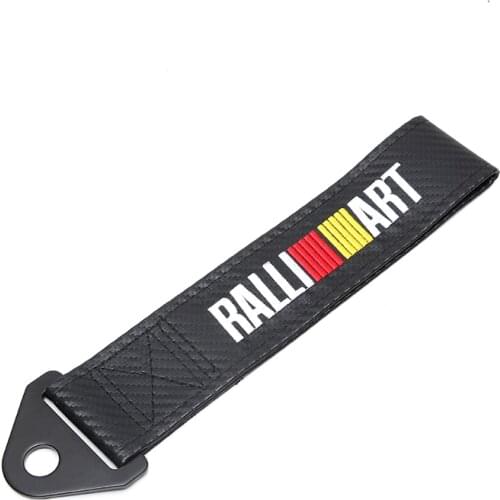 Carbon fiber cloth Trailer Tow Rope Belt for RALLIART emblem Car Front bumper JDM decoration for Mitsubishi Lancer accessories
