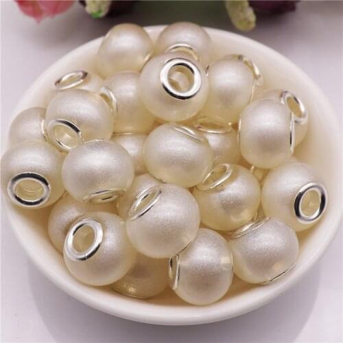 10Pcs 15 Colors Pearl Shape Hole Bead Charm European Beads Glass Spacer Beads fit Pandora Bracelet Necklace for Jewelry Making