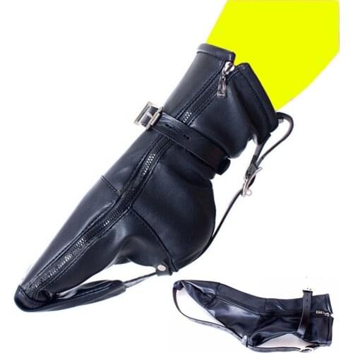 CamaTech BDSM Feet Hoof Binder Harness Cuff Leather Socks Booties Bondage Restraint Foot Booties with Zipped Straps Roleplay Toy