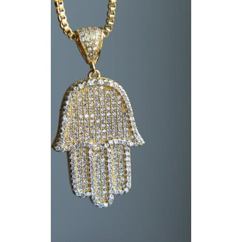 2017 high quality hip hop bling box chain 24" women Men couple gold silver color iced out Hamsa hand pendant necklace with cz