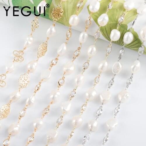 YEGUI C232,diy chain,18k gold plated,14k gold plated,rhodium plated,copper metal,natural pearl,zircons,charm,diy necklace,1m/lot
