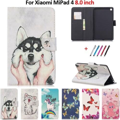 Tablet Cover For Funda Xiaomi Mipad 4 Case 8.0 inch Lovely Cat Unicorn Puppy Wallet Leather Cover For Xiaomi Mi Pad 4 Cover Case