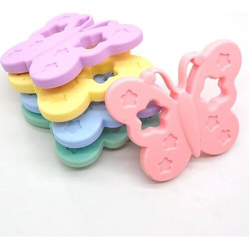 Chenkai 10PCS BPA Free Silicone Butterfly Teether Handmade Pacifier Teething For DIY Baby Nursing Pacifier Clip Necklace Jewelry