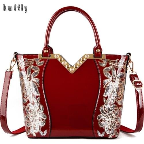 Embroidery Designer Handbags High Quality Women Shoulder Bags Female Casual Tote Handbag Patent Leather Crossbody Bag Sac A Main