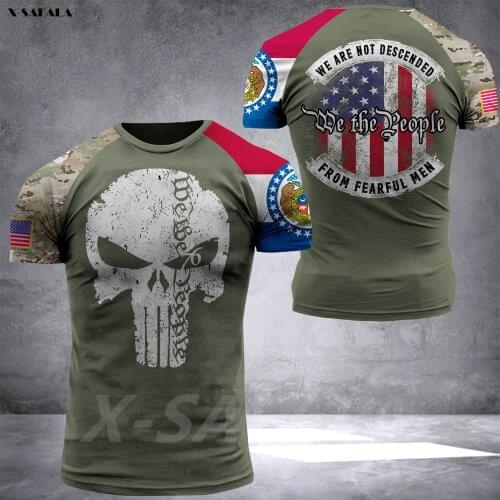 MISSOURI American City Army Skull Veteran Flag USA 3D Printed High Quality Milk Fiber T-shirt Round Neck Men Female Casual Tops