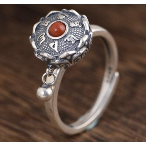 925 Jewelry Sterling Silver Ring For Women Men Tibetan Rotatable Paramita Heart Sutra In Buddhist Resizable Size Buddha Rings