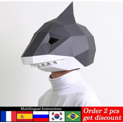 Pre-cut Shark Animal Adult Head Mask Paper Model,3D Papercraft Art Costume Party Cosplay,Handmade DIY Origami Craft Toy RTY064