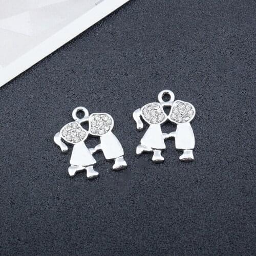 MRHUANG 10pcs/lot Romantic Kiss Lover Boy and Girl UV Silver-Color Charms Pendant Fashion Jewelry Accessories for DIY Craft