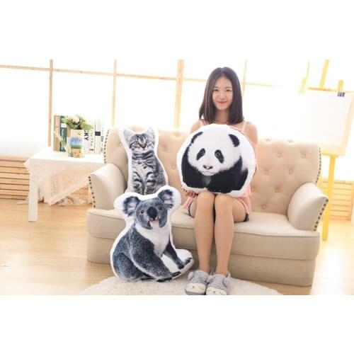 Stuffed toy pillow 3D coloured cartoon animal koala,cat ,dog,plush toy zipper closure soft throw pillow birthday gift b1388