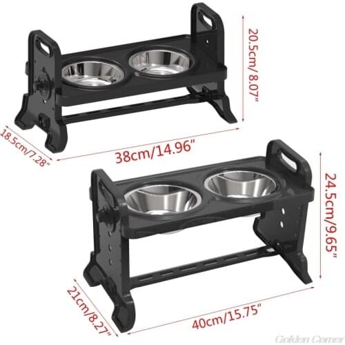 Anti-Slip Elevated Double Dog Bowl Adjustable Height Pet Feeding Dish Stainless Steel Foldable Cat Food Water Feeder N18 20