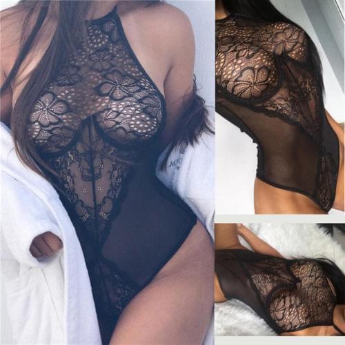 New Women-Sexy-Lingerie-Lace-Dress-Black-Babydoll-Sleepwear-G-string Plus Size