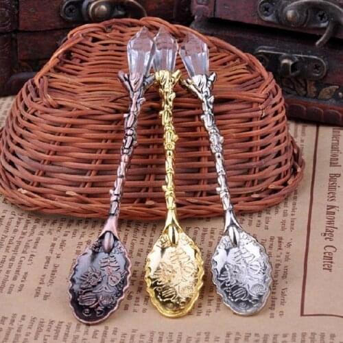 Dining Bar Vintage Royal Style Zinc Alloy Carved Mini Coffee Spoon Flatware Cutlery Dessert Coffee tea Spoon Kitchen Accessories