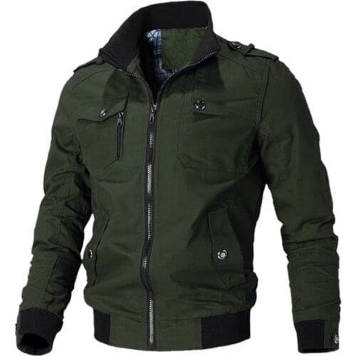 Autumn Men Jacket Stand Collar Slim Multi Pockets Zipper Coat Winter/Spring for men