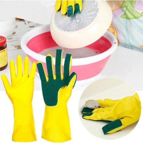 1Pair Waterproof Kitchen Cleaning Glove Sponge Latex Household Dish Washing