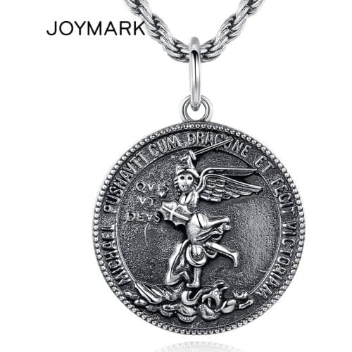 Archangel Saint Michael 925 Sterling Silver Pendants Unisex Thai Silver Guardian Angel Portrait Round Charm Pendant TSP254