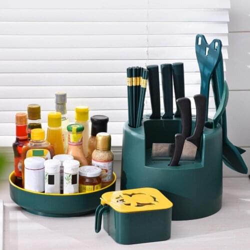 Chopsticks Racks Large Capacity Tableware Storage Rack Space Saving PP Rotatable Chopsticks Seasoning Box Drain Rack for Kitchen