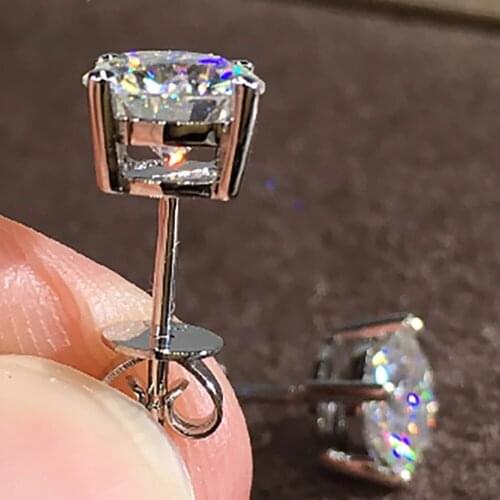 18K White Gold 4 Carat Stud Earrings Women Wedding Anniversary Engagement Party Each 2ct Round Moissanite Diamond Elegant Trendy