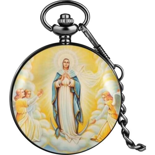 Chic Catholicism Pattern Classic Male Black Pocket Watch Digital High Quality Dial Comfortable Pendant The Best Gift For Grandpa