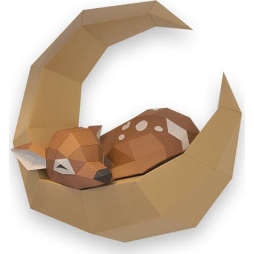 Sika Deer on The Moon Papercraft Deer 3D Paper DIY Handmade Model Pre-cut Paper Sculpture Wall Decoration Crafts for Home Decor