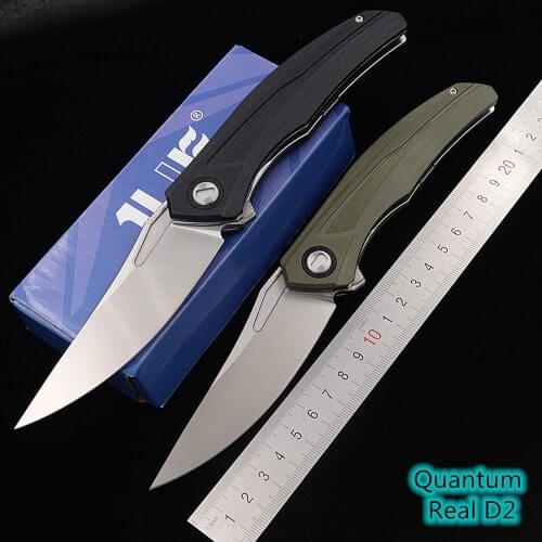 JUFULE 2021 Quantum Flipper Ceramic Ball Bearing Real D2 blade G10 handle Camping Kitchen Hunting Outdoor EDC Tool Folding Knife