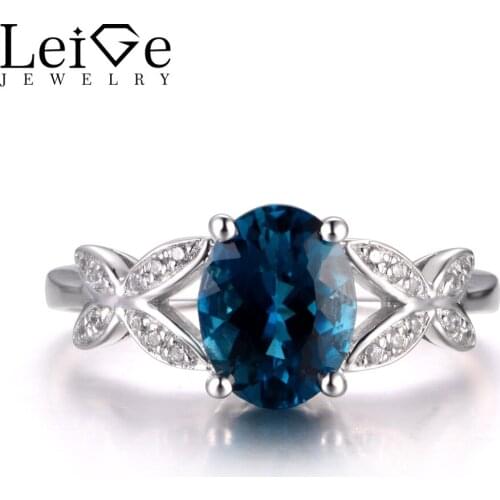 LeiGe Jewelry November Birthstone Rings Real London Blue Topaz Rings Proposal Rings Oval Cut Blue Gems Ring 925 Sterling Silver