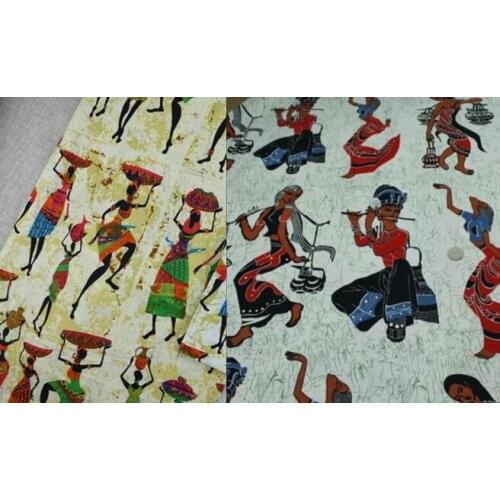 YY DIY Beautiful 50x70cm 2 Colors Ancient Ladies Printed Cotton Linen Fabric Bundles