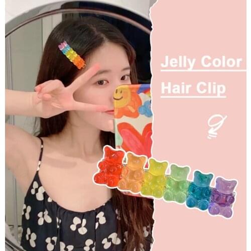 1Pc Korean Style Candy Color Jelly Bear Resin Hair Clips Cute Cartoon Animal Hairpins Fashion Women Hair Accessories For Girls