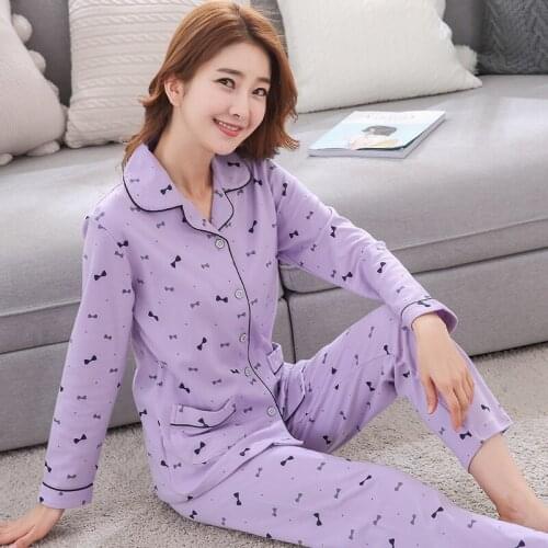 Spring Autumn Nightwear Female Cotton Long Sleeve Middle-aged Mother Nightwear Women Two Set Loose Home Clothing Suit H5618