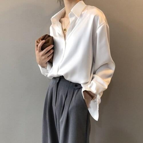 2021 New Spring Autumn Retro Shirt Women Silk Satin Chiffon Blouse Woman Turn-down Collar Elegant Office Tops Mujer