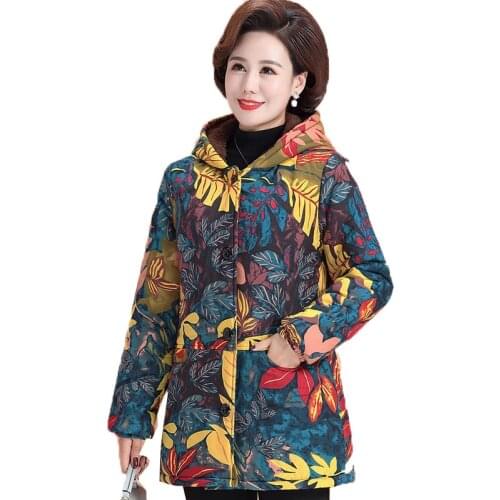 Women Hooded Winter Jacket Mid-Long Print Long Sleeve Plus size 5XL Coat Plus Velvet Padded Coats Winter Warm Parkas Overcoat