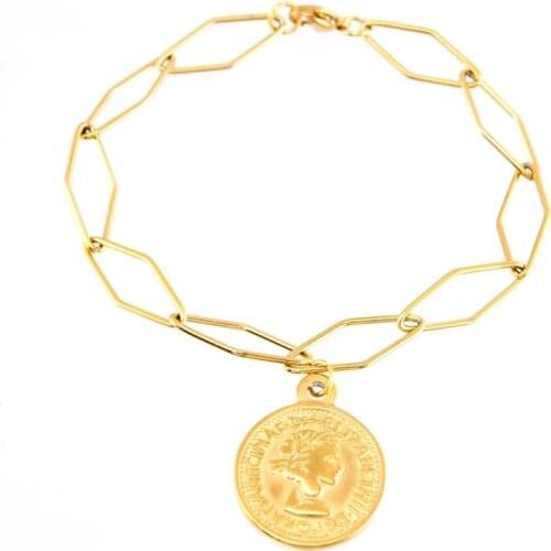 100% Stainless Steel Coin Charm Bracelet For Women Gold/Silver Color Metal Saint St Benedict Medalla Charm Pulseras Mujer
