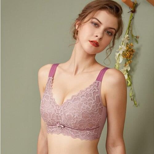 Women Full Coverage Wire Free Lace Bra 34 36 38 40 B C D E