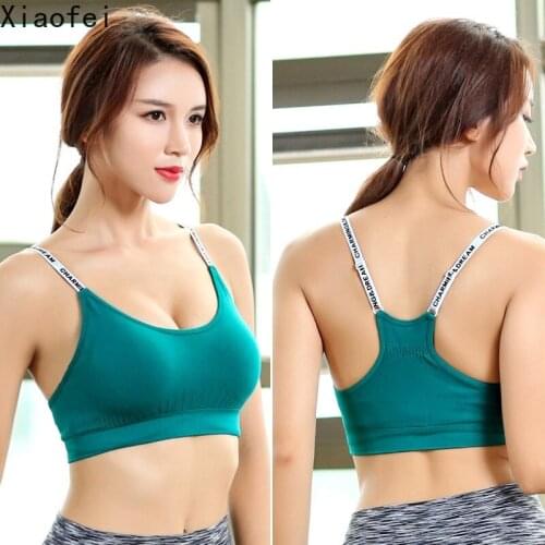 Ladies Sports Bra Adjustable Letter Straps Sports Wear Brassiere Women Yoga Gym Workout Padded Underwear Fitness Top