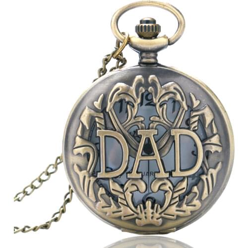 2017 Vintage Bronze Hollow DAD Quartz Pocket Watch Men Father Necklace Pendant With Chain Fathers Day Birthday Gifts Clock