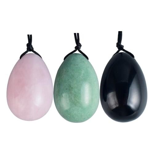 3 pcs 45*30mm Drilled jade Egg natural stone rose quartz crystal ball Pelvic Kegel Exercise Tightening Vaginal Muscle yoni Eggs