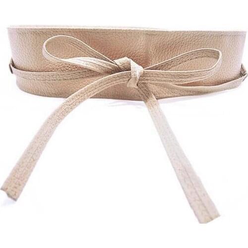 40GC Womens Soft Leather Wide Self Tie Wrap Around Obi Waist Band Boho Dress Belt