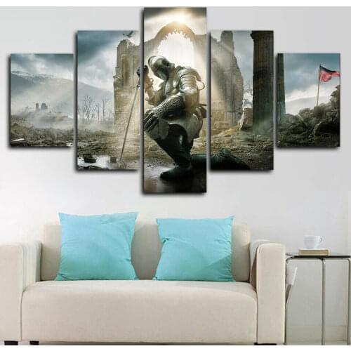Unframed 5 Panel Knight Templar Warrior Gaming Game Bar Kids' Room Decor Pictures Wall Art Home Decor Posters Canvas Paintings