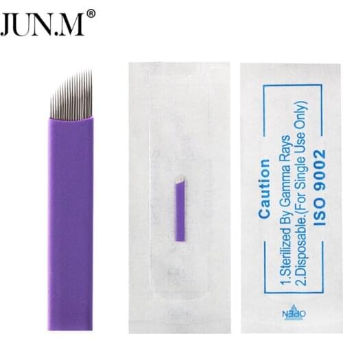 500pcs/box Super sharp Tattoo Needle Accessories Permanent Makeup Sterilized Purple 18pins Microblading Blade For Eyebrow Lip-B0