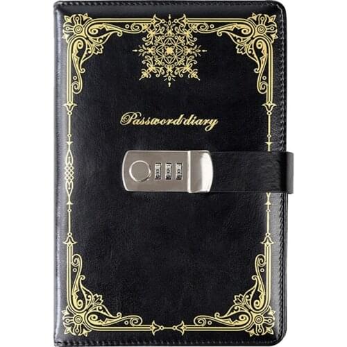 Retro Notepad Journal Notebook Diary Daily Memos Planner Agenda Notebook PU Leather Sketchbook with Lock Office Student Password