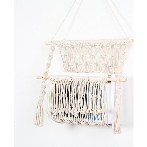 Bohemian wall hanging type hand-woven storage holder tapestry rack for magazines books pockets wall storage rack