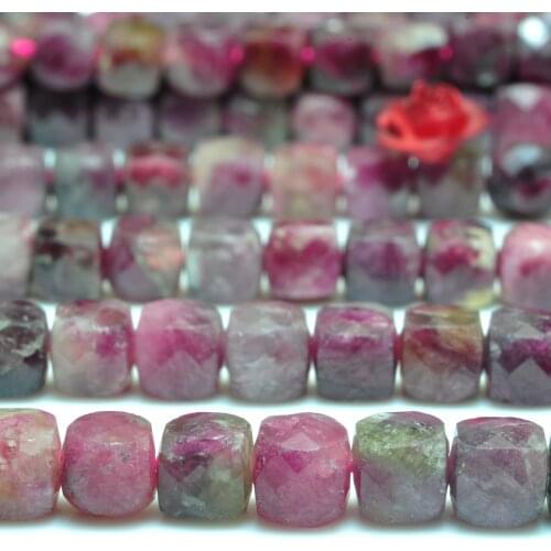 Natural Pink Tourmaline Faceted Cube Loose Beads Wholesale Gemstone Semi Precious Stone Bracelet Necklace Diy Jewelry Making 15"