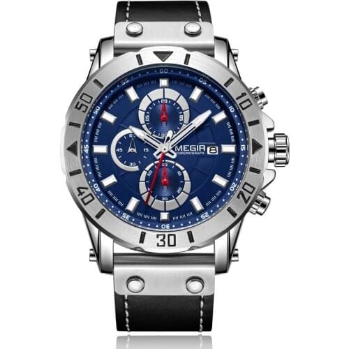 Chronograph Quartz Watches for Men Top Brand Luxury MEGIR Blue Men Sport Watch Clock Relogio Masculino Montre Homme Hour Time
