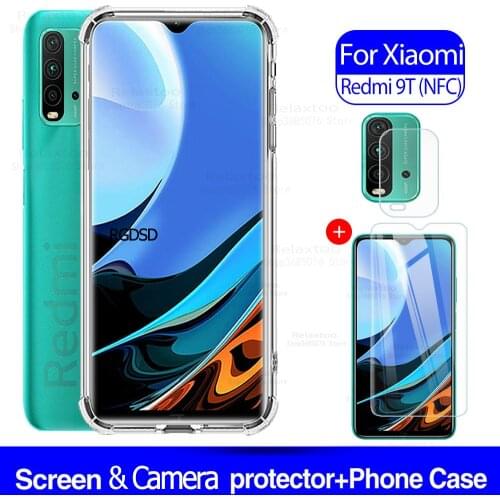 Redmi 9t case clear TPU silicone cases for xiaomi redmi 9t tempered glass redmi 9t nfc redm9t 9 t camera protection film covers