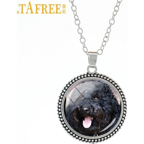 TAFREE Black Pet Necklace poodle dog pendant look like cute cuddly round dome Glass men women high quality fashion jewelry DG30