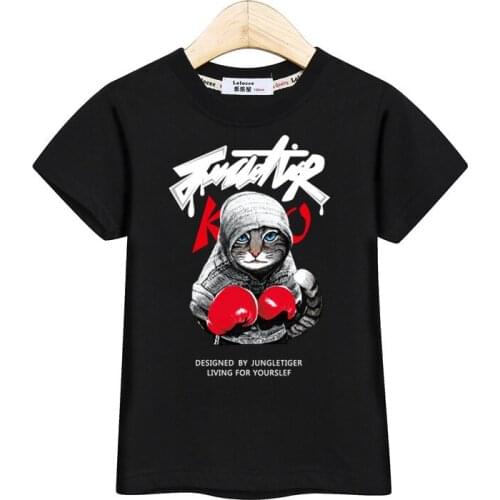 Boxer kitten children tops summer kids t-shirt cute cat pattern boys girls tees short sleeve prints clothing 100% cotton shirt