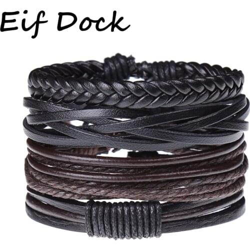 Eif Dock 4 Pcs/set Handmade Weave Charm Wrap Leather Mens Bracelets for Women Bangles Femme Homme Male Jewellery Pulseras Mujer