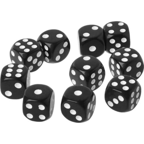 F2TC 10pcs 16mm Acrylic Dice Black/White 6 Sided Casino Poker Game Bar Party Dice