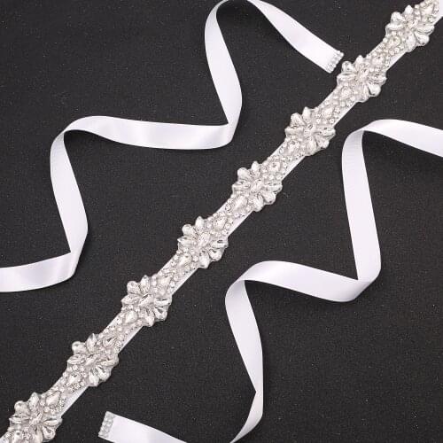 SESTHFAR Handmade Crystal Rhinestone Wedding Bridal Belts With Ribbons For Bridal Dress