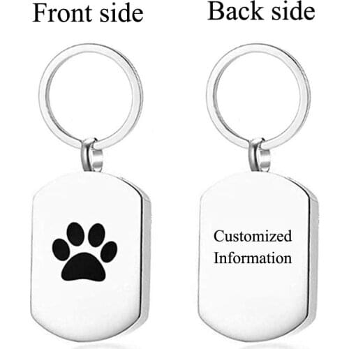 Custom Stainless Steel Cremation Pets Paw Keychain Urn Key Ring Dog Cats Memorial Ashes Holder For Pets Owner