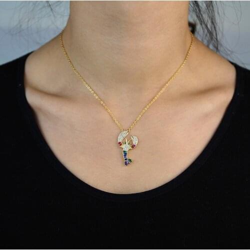 Classic Women Fashion Jewelry Rainbow Lobster Pendant Necklaces Shiny Chain Link Pliers Modern Necklace Gothic Summer Necklace